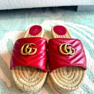 Gucci GG Marmont Red Espadrille slide sandals size 38